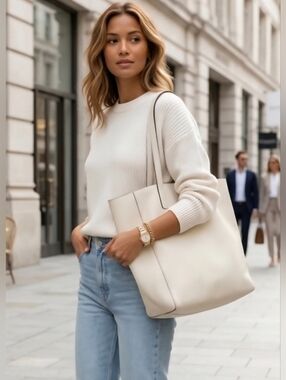 5 For $25✨️ Like New Womens Patent Faux White Leather Purse Large Tote Bag